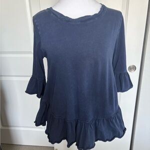 Altar'd State Blue Ruffled 3/4 Sleeve Tunic